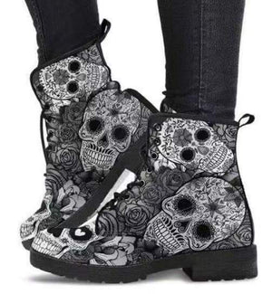 Women fashion printed chunk heel short lace up boots
