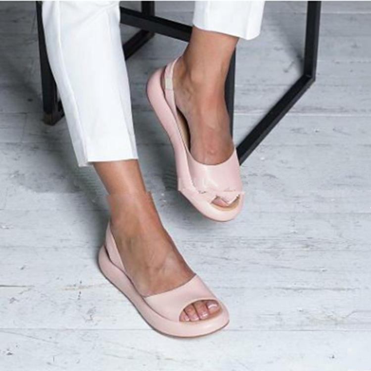 Women peep toe elastic strap slip on flat sandals