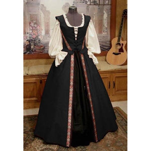 Female's Retro Medieval Renaissance Square Neck Trumpet Sleeves Corset Dress | Holloween Cosplay Costumes Dress