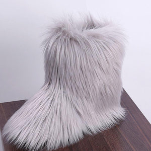 Women cute mid calf faux fur winter snow boots