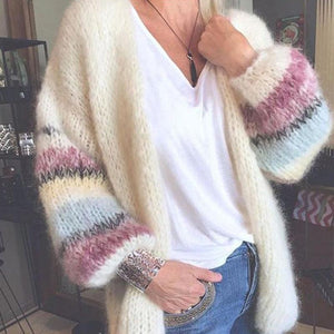 Women winter fall v neck long sleeve crochet cardigan