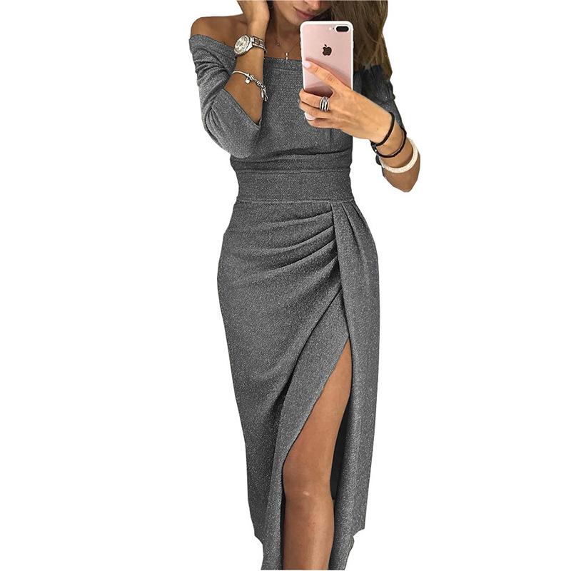 Women party off shoulder solid color prom wrap dress - Getcomfyshoes Women party off shoulder solid color prom wrap dress - Getcomfyshoes