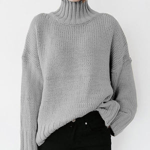 Women solid color knit long sleeve pullover turtleneck sweater
