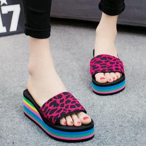 Women indoor outdoor summer beach slide colorful platform sandals