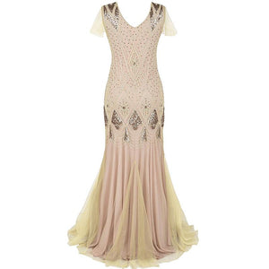 1920s Vintage sequins lace patchwork premium evening gowns bridesmaid party prom maxi dress evening gown