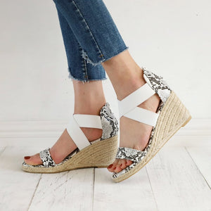 Women peep toe criss cross strap hollow espadrille wedge sandals