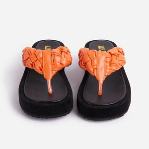 Chunky platform woven strap flip flops for women