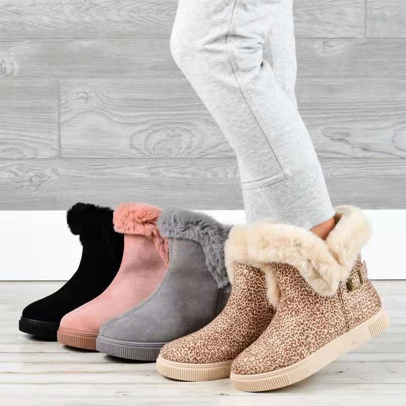 Women winter slip on thick faux fur flat short snow boots