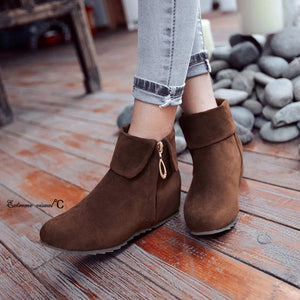 Women fashion turn down side zipper short flat boots