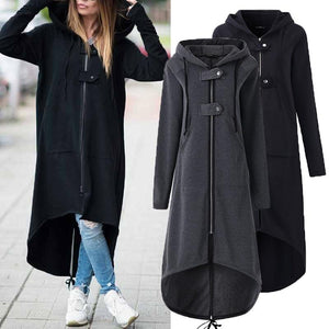 Women winter long zipper button hooded duster coat