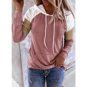 Women color block long sleeve pullover hoodie sweatshirt with pocket
