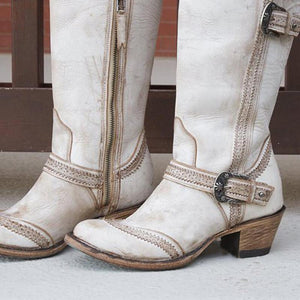 Western white bridal boots retro riding boots women's motorcycle boots