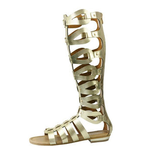 Women peep toe studded gladiator sandals strappy hollow back zipper roman sandals