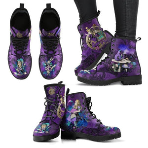 Women lace up purple short catoon print cute boots