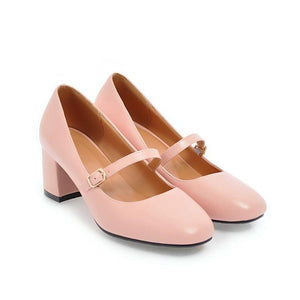 Women vintage slip on round toe buckle strap chunky heel sandals