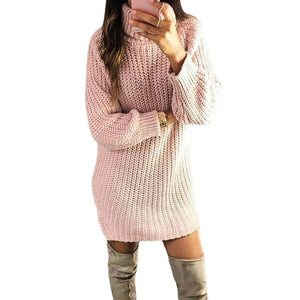 Women turtleneck dressy crochet knit long pullover sweater