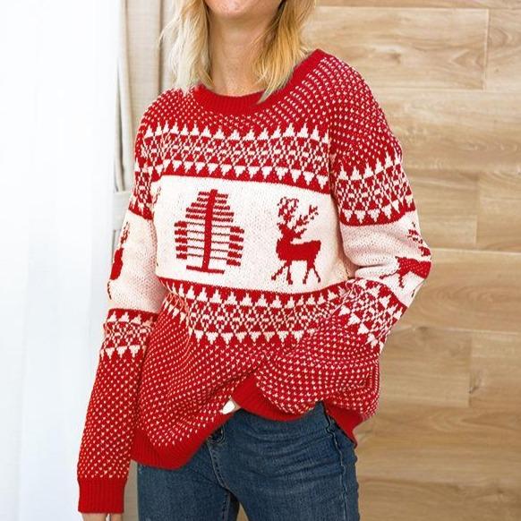 Crew Neck Pullover Christmas Sweater Womens - Getcomfyshoes