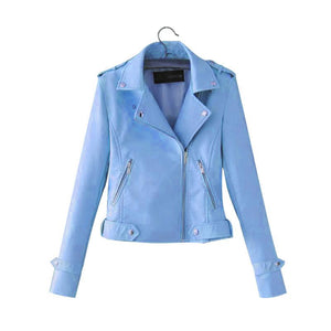 Women cropped zipper pocket long sleeve turn-down collar spring jacket