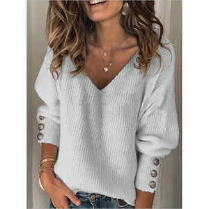 Women fashion knit long sleeve pullover v neck sweater
