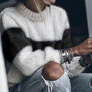Women crew neck pullover knit long sleeve mohair sweater