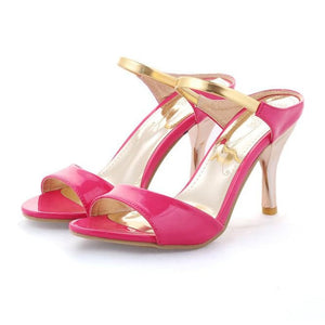 Women peep toe color block strap slide stiletto heels