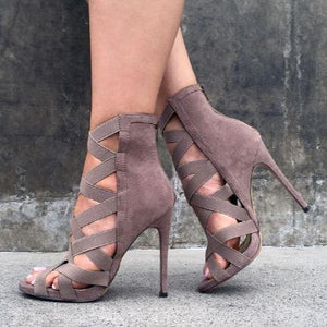 Women solid color peep toe back zipper stiletto strappy heels