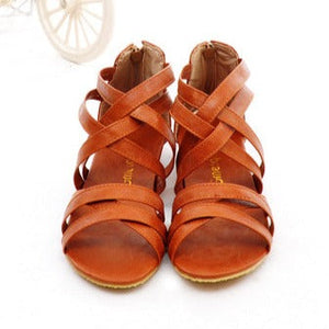 Women retro strappy sandals | Flat peep toe gladiator sandals