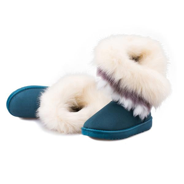 Winter Warm Fur Boots Artificial Fur Tassels Mid-Calf Boots for Women