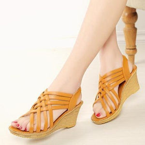 Women sexy peep toe slingback elastic strap wedge sandals