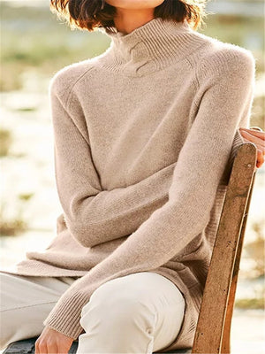 Women Solid Long Sleeve Knit Turtleneck Sweater