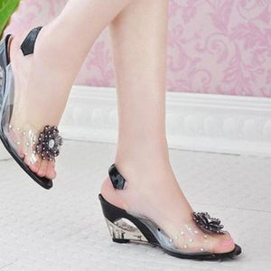 Women's transparent peep toe wedge slingback sandals