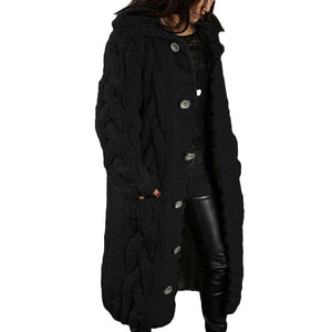 Women long knitted button up duster cardigan