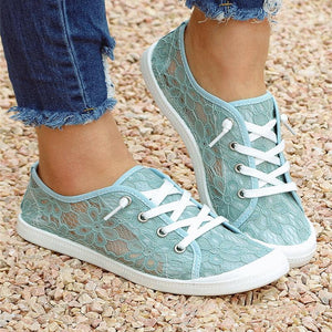 Women summer fashion lace flowers breathable slip on sneakers