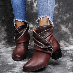 Women fashion ankle slip on chunky heeled booties