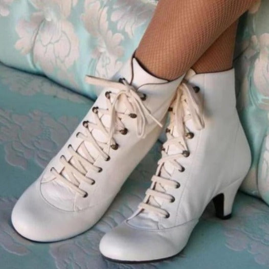 Women's kitten heel lace-up combat boots