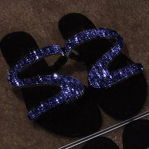 Silver slide sandals shiny rhinestone sandals for women