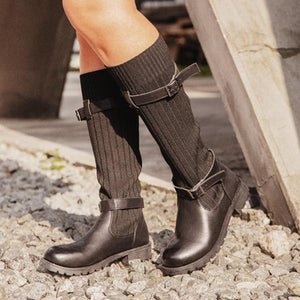 Winter sweater paneled boots vintage mid calf boots for women