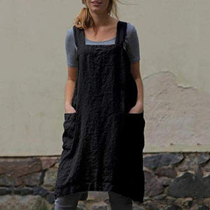 Linen Shoulder Strap Pinafore Mini Dress - GetComfyShoes