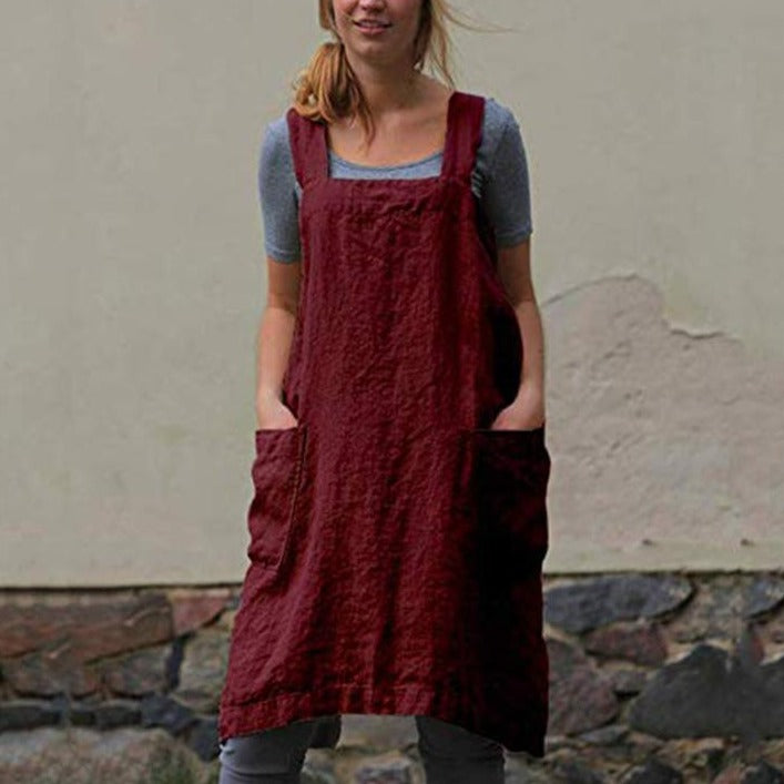 Linen Shoulder Strap Pinafore Mini Dress - GetComfyShoes