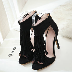 Women peep toe fringe high heel stiletto heels