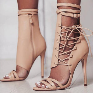 Women peep toe ankle strappy stiletto lace up heels