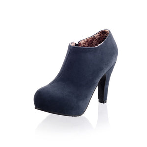 Women short round toe side zipper chunky heel platform boots