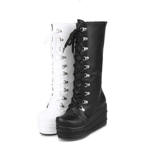 Women winter knee high lace up chunky platform boots