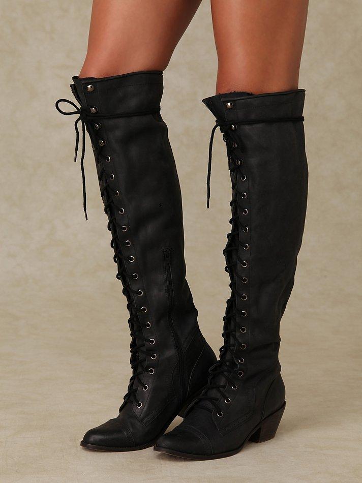 Women's knee high lace-up boots with zipper chunky fashion long boots