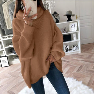 Women solid color long sleeve pullover turtleneck sweater