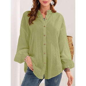 Women solid color turn-down collar long sleeve ladies tops and blouses