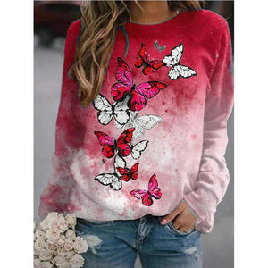 Women cute winter autumn pullover butterfly graphic crewneck sweatshirt