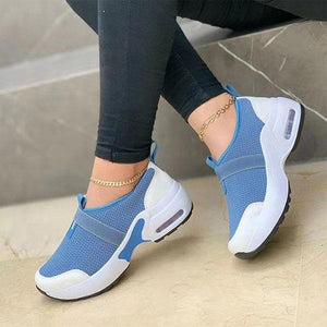 Women color block elastic band slip on platform wedge sneakers