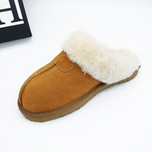 Women's winter closed toe faux fur slippers warm lining indoors shoes