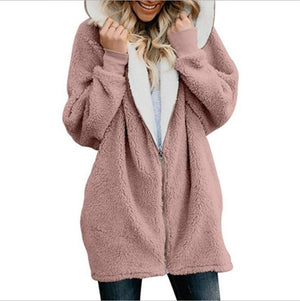 Women's zipper fleece coat hooded winter coat